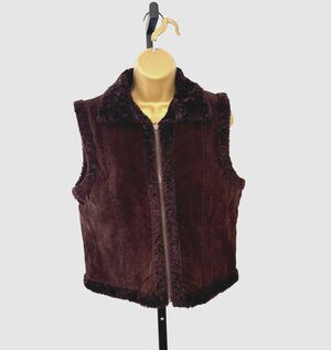 Vtg Dalia Sport Suede Leather Sherpa Lined Vest Med Brown Outdoors Granola Zip